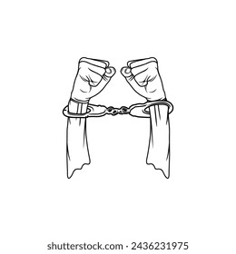 mostrando ambas manos esposadas hacia arriba ilustración vectorial en blanco y negro