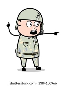 Showing by Pointing - Cute Army Man Cartoon Soldier Vector Illustration