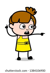 Showing by Pointing Finger - Cute Girl Cartoon Character Vector Illustration