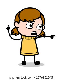 Showing by Pointing Finger - Retro Cartoon Girl Teen Vector Illustration