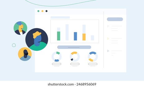 showing charts and graphs, analysis of business accounting, and statistics concepts. Digital marketing, business analysis. Data growth diagram. Business website modern ui, UX, kit, admin. Vector