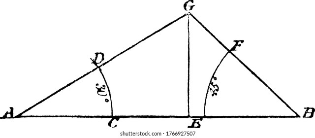 Showing the Construction of a Triangle if two angles and base of the triangle is given., vintage line drawing or engraving illustration. 