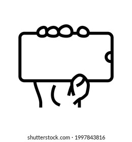 showing digital image on smartphone display line icon vector. showing digital image on smartphone display sign. isolated contour symbol black illustration