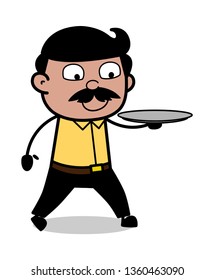 Showing a Dish - Indian Cartoon Man Father Vector Illustration