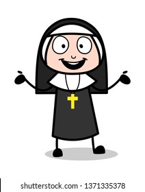 Showing Empty Hands - Cartoon Nun Lady Vector Illustration﻿