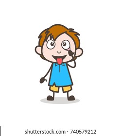 Showing Eye and Tongue - Cute Cartoon Kid teasing Vector

