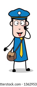 Showing Eye and Tongue for Medical Checkup - Postman Cartoon Courier Guy Vector Illustration