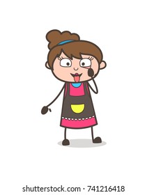 Showing Eyes and Tongue - Beautician Girl Artist Cartoon Vector