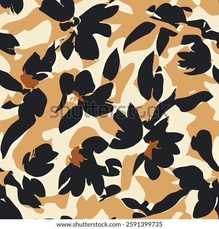 showing a fabric or wallpaper pattern with large floral patterns in black and brown tones