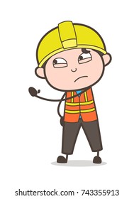 Showing Hand in Aggression - Cute Cartoon Male Engineer Illustration