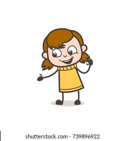 Showing Hand for Help - Cute Cartoon Girl Illustration