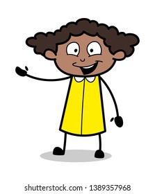 Showing with Happy Mood - Retro Black Office Girl Cartoon Vector Illustration