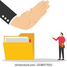 Mostrando a palma da mão com recusas. Cena anticorrupção com banco de dados. Ilustração de vetor plano

