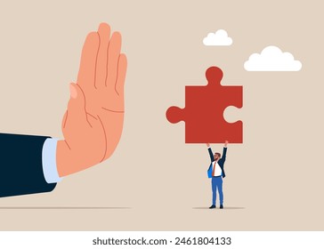 Showing her palm with refusing. Fraud and failure business. Flat vector illustration.