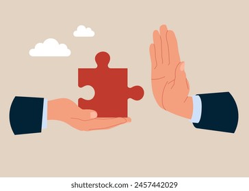 Showing her palm with refusing. Investment failure. Flat vector illustration. 