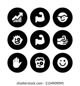 showing icon. 9 showing set with winking, wink, progress report and hand vector icons for web and mobile app