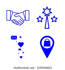 showing icon set about magic wand, shop location, hand and love sms vector set