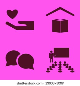 showing icon set with heart hand, speech bubbles and school vector illustration