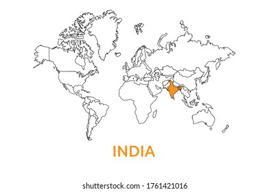 showing india map in world map with yellow colour