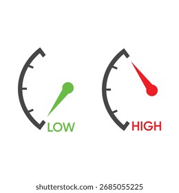 mostrando indicadores para 'Bajo' en verde y 'Alto' en rojo, que simbolizan Estado, velocidad, riesgo o medida de nivel.

