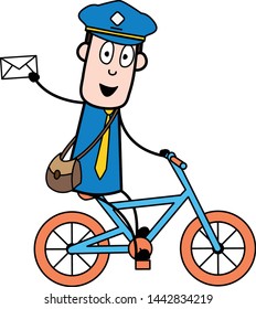 Showing Letter - Retro Postman Cartoon Courier Guy Vector Illustration