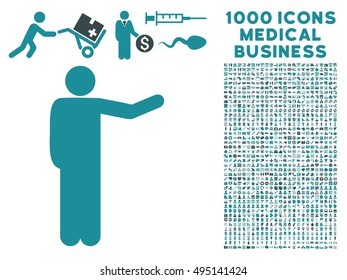 Showing Man icon with 1000 medical commerce soft blue vector pictographs. Design style is flat bicolor symbols, white background.