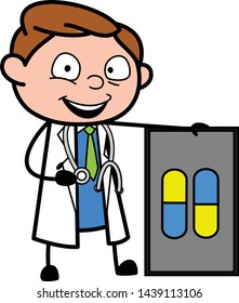 Showing Medicine Tablet - Professional Cartoon Doctor Vector Illustration