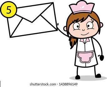 Showing Messages - Retro Cartoon Waitress Female Chef Vector Illustration