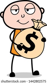 Showing Money Bag - Cartoon thief criminal Guy Vector Illustration