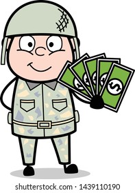 Showing Money - Cute Army Man Cartoon Soldier Vector Illustration