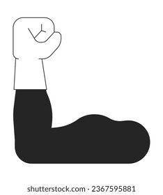 Showing muscles flat monochrome isolated vector object. Strong arm in glove. Biceps. Editable black and white line art drawing. Simple outline spot illustration for web graphic design