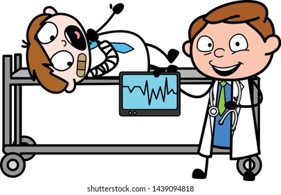 Showing Patient Heartbeat - Professional Cartoon Doctor Vector Illustration