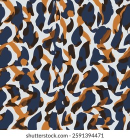 showing a pattern with blue, orange, and black colors randomly scattered