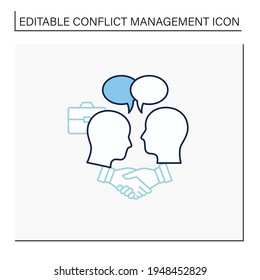 Showing respect line icon. Dispute resolution. Successfully handles, resolves issues sensibly, fairly.Friendly atmosphere. Communication concept. Isolated vector illustration. Editable stroke