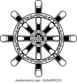  mostrando o leme de um navio com um pouco de escultura