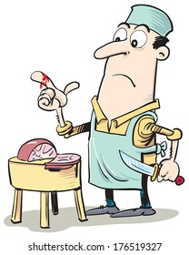 showing a shocking man with his bleeding finger.