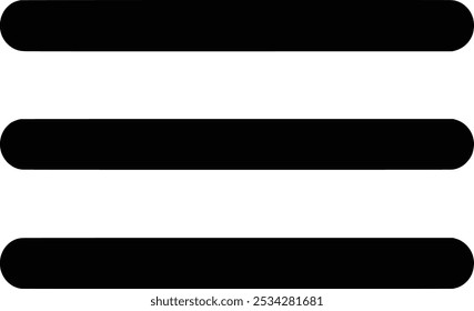 Un logotipo simple de tres líneas negras Horizontales, que representa el ícono de la lista de menús en una interfaz, con un fondo blanco.