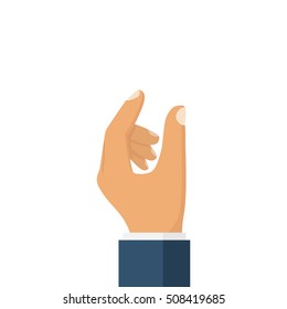 Showing small size. Man makes a gesture with his hands. Template for use of objects. Vector illustration flat design. Isolated on white background. Empty space for demonstrations.