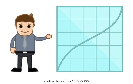 Showing Stats on Graph - Business Cartoon