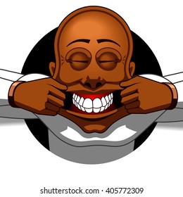 showing teeth, eyes closed