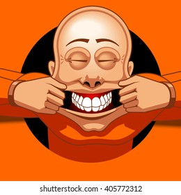 showing teeth, eyes closed