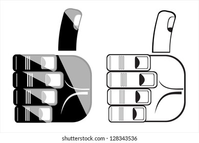 showing thumbs up sign against white background
