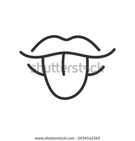Showing tongue doodle vector illustration. Isolated black line art on white background