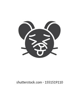 Showing tongue rat emoticon vector icon. filled flat sign for mobile concept and web design. Stuck-out tongue mouse face emoji glyph icon. Chinese 2020 year of the rat symbol, logo illustration