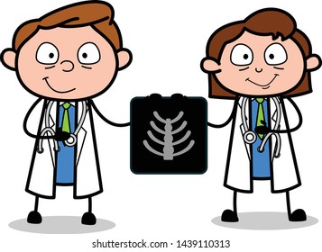 Showing X-Ray Report - Professional Cartoon Doctor Vector Illustration
