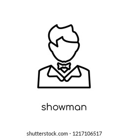 Showman icon. Trendy modern flat linear vector Showman icon on white background from thin line Professions collection, editable outline stroke vector illustration