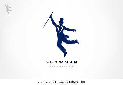 Showman jumping with cane logo vector