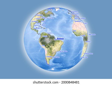 Belém-Brazil is shown on vector globe map. The map shows Belém-Brazil 's location in the world.
