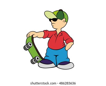 Shown skateboarder in a baseball cap