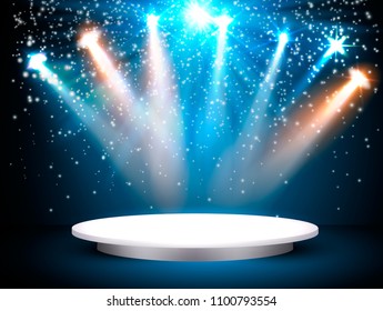 Showroom Background With A Red Carpet and Spotlight. Festival show poster. Vector. 